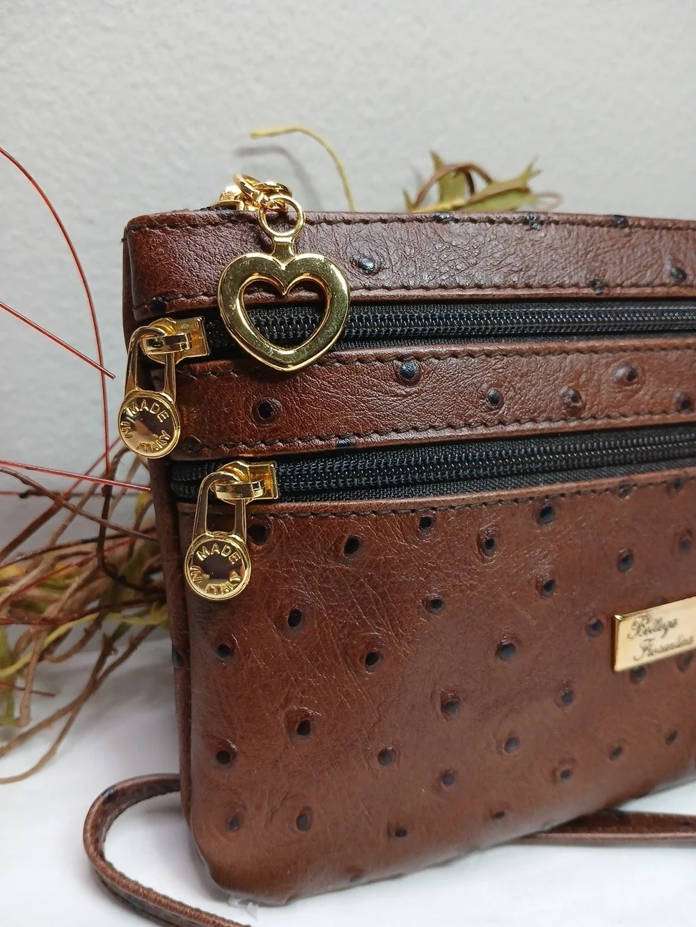 Bottega Fiorentina Petite Crossbody Handbag Clutch Brown Leather NWOT 6.5